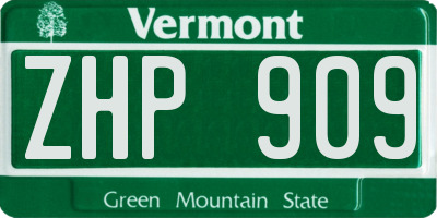 VT license plate ZHP909