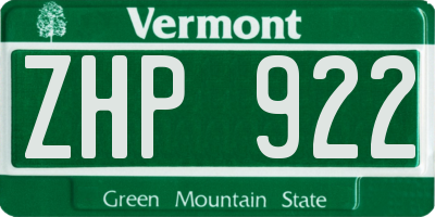 VT license plate ZHP922