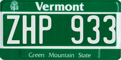 VT license plate ZHP933