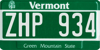 VT license plate ZHP934