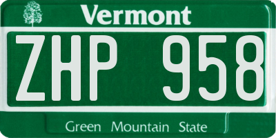 VT license plate ZHP958