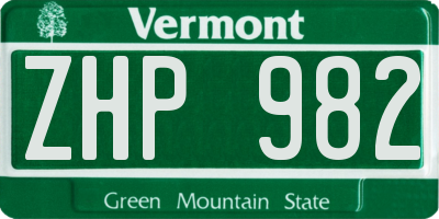 VT license plate ZHP982