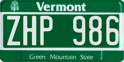 VT license plate ZHP986