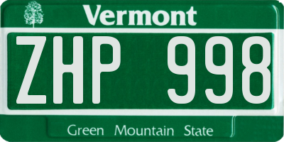 VT license plate ZHP998