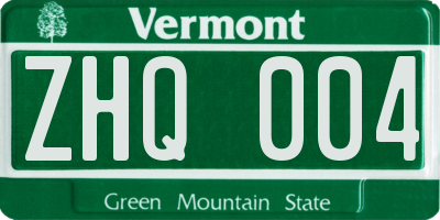 VT license plate ZHQ004