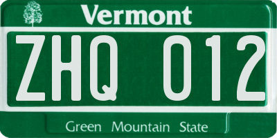 VT license plate ZHQ012