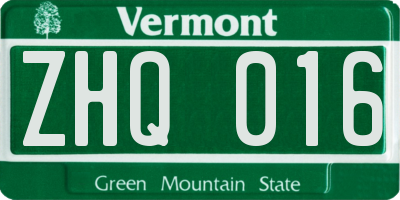 VT license plate ZHQ016