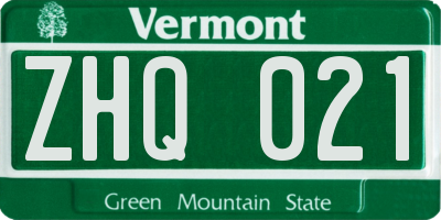 VT license plate ZHQ021