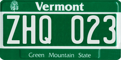 VT license plate ZHQ023