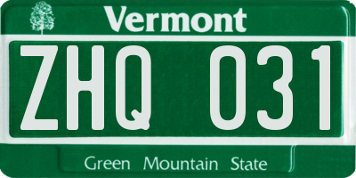 VT license plate ZHQ031