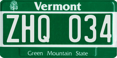 VT license plate ZHQ034