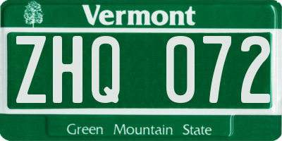 VT license plate ZHQ072