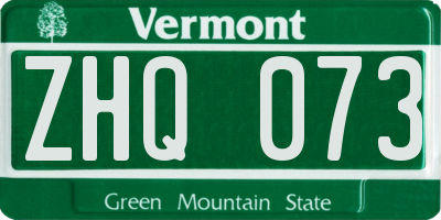 VT license plate ZHQ073
