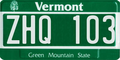 VT license plate ZHQ103