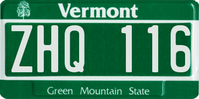 VT license plate ZHQ116
