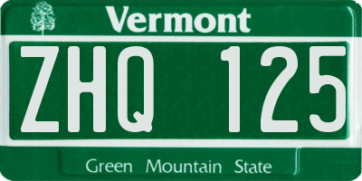 VT license plate ZHQ125
