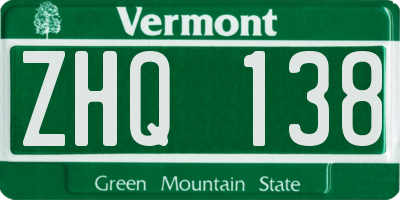 VT license plate ZHQ138