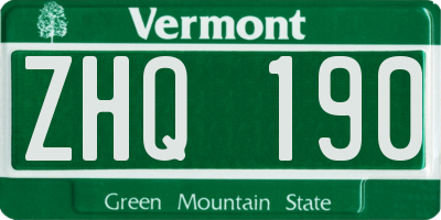 VT license plate ZHQ190