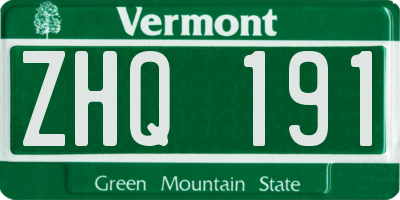 VT license plate ZHQ191