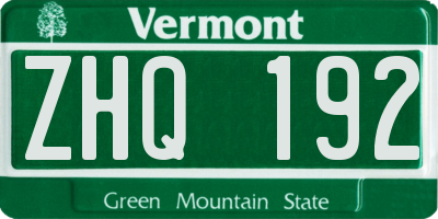 VT license plate ZHQ192
