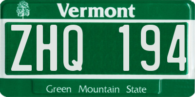 VT license plate ZHQ194