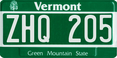 VT license plate ZHQ205
