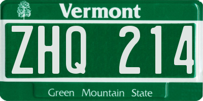 VT license plate ZHQ214