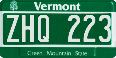 VT license plate ZHQ223