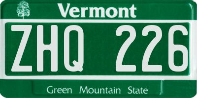 VT license plate ZHQ226