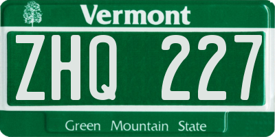 VT license plate ZHQ227