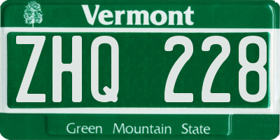 VT license plate ZHQ228