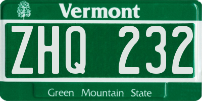 VT license plate ZHQ232