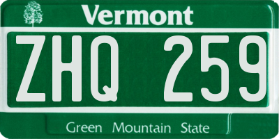 VT license plate ZHQ259