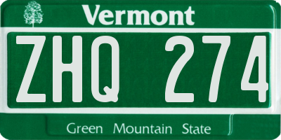 VT license plate ZHQ274
