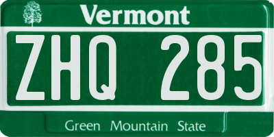 VT license plate ZHQ285