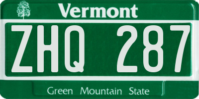 VT license plate ZHQ287