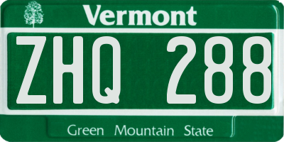 VT license plate ZHQ288