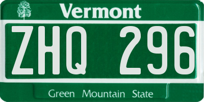 VT license plate ZHQ296