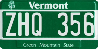VT license plate ZHQ356