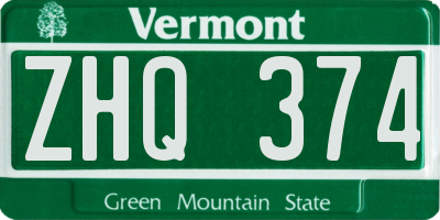 VT license plate ZHQ374
