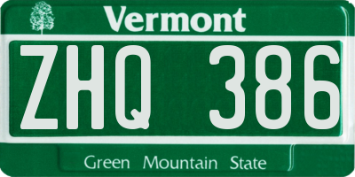 VT license plate ZHQ386