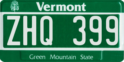 VT license plate ZHQ399