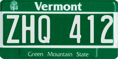 VT license plate ZHQ412
