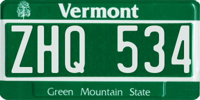 VT license plate ZHQ534