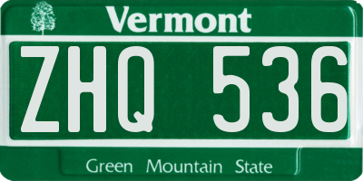 VT license plate ZHQ536