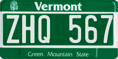VT license plate ZHQ567