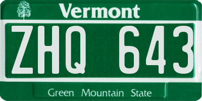 VT license plate ZHQ643