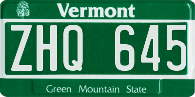 VT license plate ZHQ645