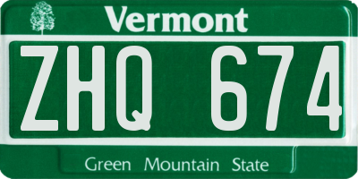 VT license plate ZHQ674
