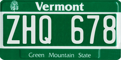 VT license plate ZHQ678